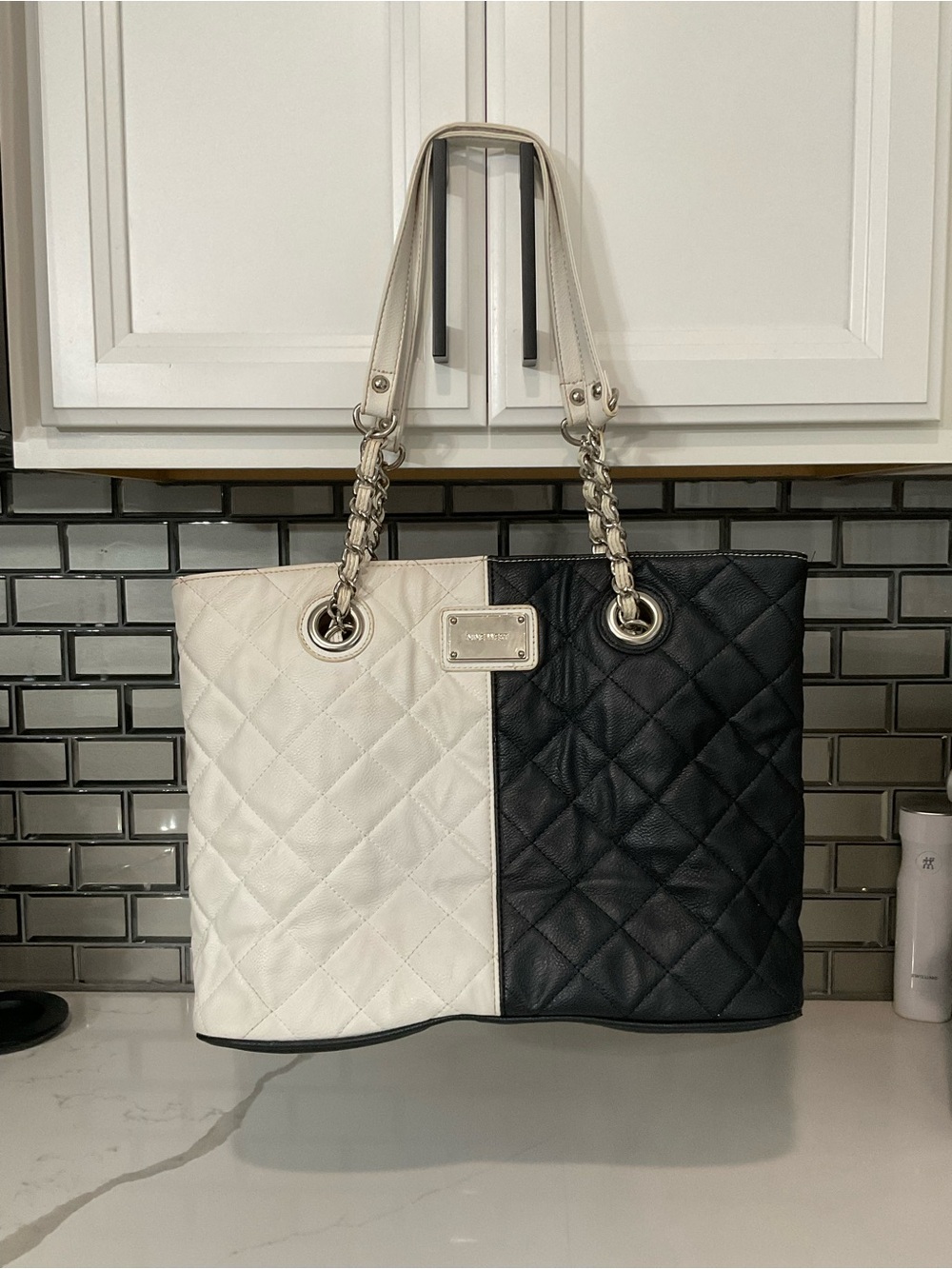 Nine West Two-Tone Quilted Tote - Black & White